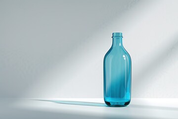 Poster - Elegant blue bottle standing in a minimalist brightly lit studio environment