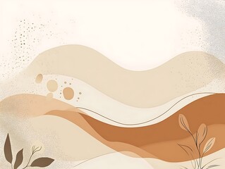 Aufkleber - Abstract Nature Illustration with Wavy Lines and Botanical Elements