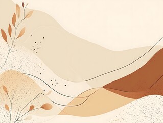 Aufkleber - Abstract Nature Illustration with Wavy Lines and Botanical Elements