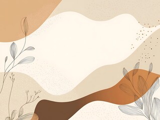Aufkleber - Abstract Nature Illustration with Wavy Lines and Botanical Elements