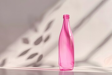 Poster - Elegant pink bottle with flowing light creating soft shadows on a neutral backdrop
