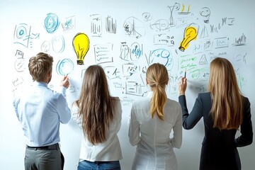 Aufkleber - Team collaborates on brainstorming session using whiteboard for innovative business ideas and strategies in a dynamic work environment