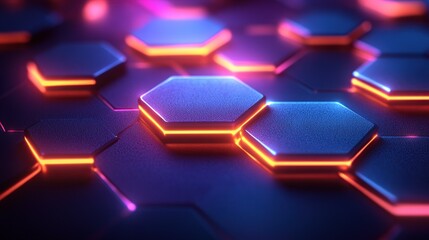 Poster - Abstract hexagonal grid with vibrant lighting