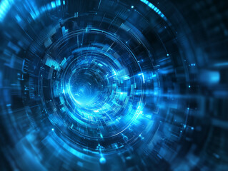 Fototapete - Navigating the Future Blue Technology Circular Tunnel Visual Effect