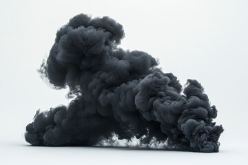 Poster - Dramatic black smoke swirling in fluid motion against a white background showcasing its dynamic form in a controlled studio environment