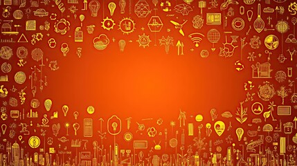 Poster - Abstract graphic design, technology icons, orange background