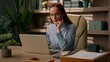 © Yuliia - Caucasian business woman employer girl manager female entrepreneur clerk businesswoman online studying working typing pc laptop computer tasks browsing internet at office workplace thinking planning