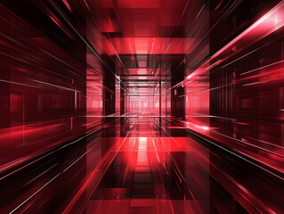 Aufkleber - Abstract Red Geometric Tunnel with Light Streaks and Futuristic Design