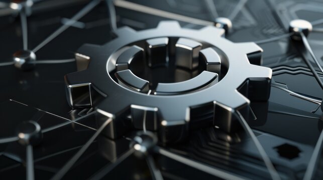 Metallic Gear on Circuit Board Technology Background Abstract Engineering Concept