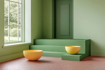 Poster - Artistic interior staging featuring shades of green and minimalist design