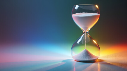 White sand splits into rainbows in diffraction hourglass. Waist maximizes spectral separation. Subsonics enhance color.