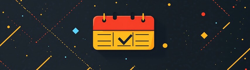 A stylized calendar icon featuring a checkmark on the page