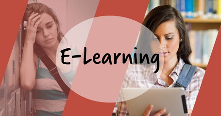 Poster - Image of e-learing text over students in school
