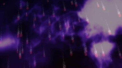 Poster - binary code animation raining over purple and black abstract background