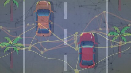 Poster - Cars on road with data processing animation overlaid, showing network connections