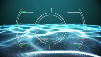 Poster - digital grid landscape with target overlay and binary code animation