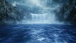 © sujiyani - Majestic Waterfall cascading into a serene lake amidst dramatic cliffs under a stormy sky