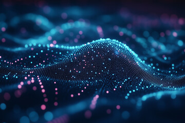 Poster - Abstract Data Visualization with Glowing Dots and Wavy Digital Surface