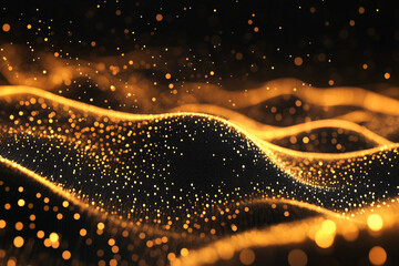 Poster - Golden Glitter Dots Flowing on a Black Background Creating Abstract Waves