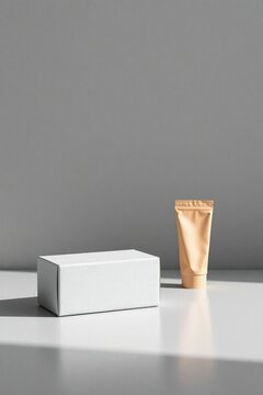 Plain packaging box mockup next to a simple product (no label)