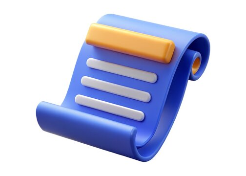 Modern Roll of Documents: A vibrant, minimalist rendering of a rolled-up document with clean lines and a modern aesthetic, perfect for symbolizing concepts like contracts, agreements, or information.