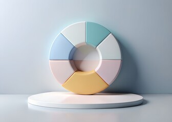 Aufkleber - Diagram of progress: A colorful, contemporary pie chart, rendered in soft pastels and resting on a simple, elegant plinth. It visually represents progress, data analysis, and strategic planning.
