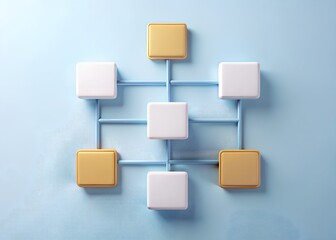 Aufkleber - Organized Network: A visually engaging diagram featuring interconnected cubes in a dynamic, abstract composition