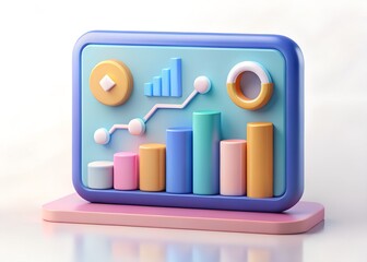 Aufkleber - Financial Infographic: A visually appealing 3D rendering of a financial infographic, showcasing various charts and graphs, symbolizing growth, analysis, and data visualization in a sleek.