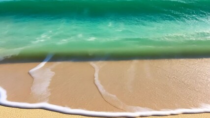 Poster - Beautiful Sand Beach With Turquoise Water Waves on a Sunny Day Generative AI