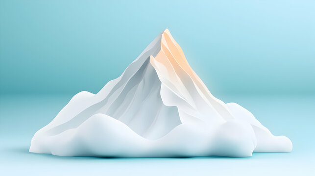 Low Poly Mountain Peak in Clouds on Blue Background