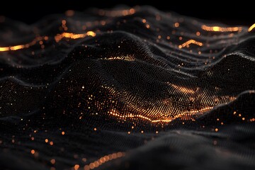Fototapete - A dark abstract image of illuminated particles in waves