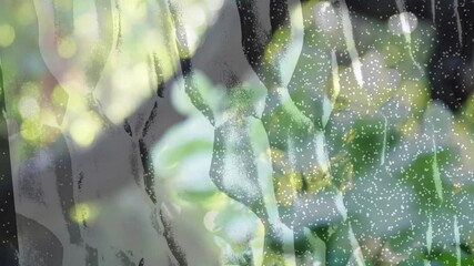 Poster - Green leaves and white dots animation creating nature-inspired abstract pattern
