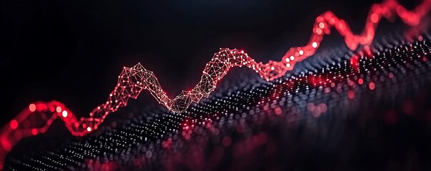 Poster - A vibrant red abstract graph representing data fluctuations in space