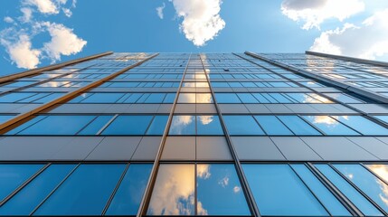 Aufkleber - A tall building with many windows and a blue sky in the background