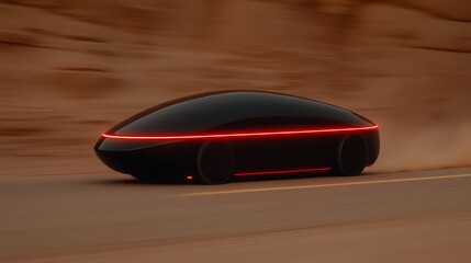 Poster - Futuristic Black Car Driving Fast Along An Empty Road