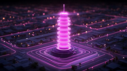 Poster - A glowing pink structure in the middle of an illuminated city