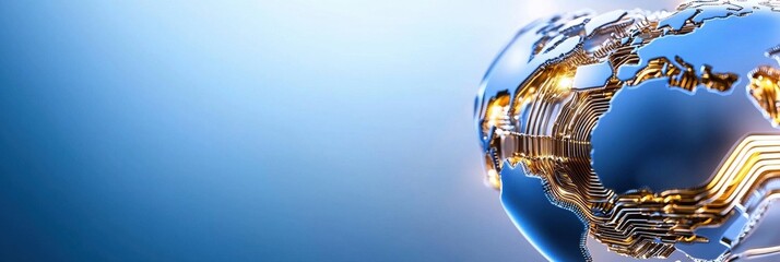 Aufkleber - A globe with a blue background and a silver and gold design