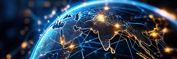 Fototapete - A globe with a network of lines and dots surrounding it
