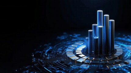 Aufkleber - A blue and silver image of a cityscape with tall buildings