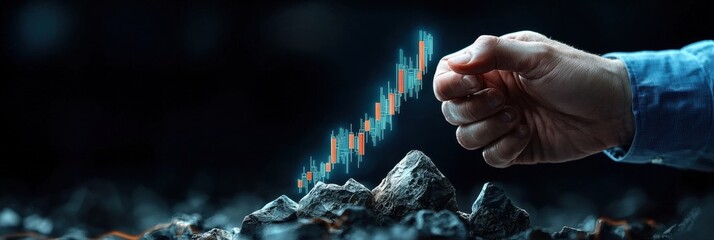 Leinwandbilder - A hand is holding a graph with a line that is pointing up