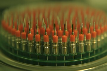 Poster - A selection of industrial components with colorful orange caps and tips