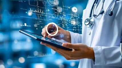 Poster - Doctor Interacts With Digital Health Interface in Modern Clinic Generative AI