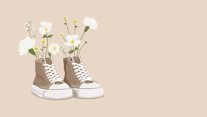 Cartoon sneaker computer wallpaper, flower design