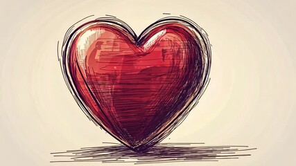 Poster - Doodle Illustration of a Red Heart Symbolizing Love and Affection Generative AI