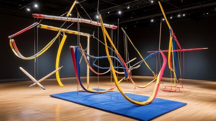 Poster - Colorful Abstract Sculpture Displayed Against a Dark Museum Interior