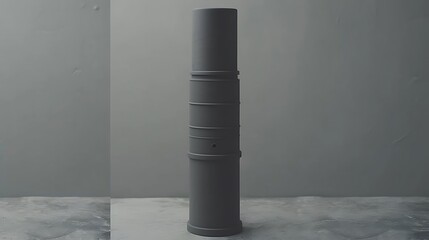 Poster - A cylindrical object with detailing stands against a gray background
