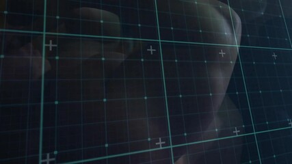 Aufkleber - Animation with grid lines and data points on abstract blurred background