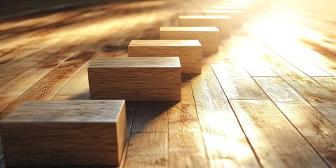 Poster - Growth and Success Concept with Wooden Blocks and Rising Graphical Arrow on a Wooden Table, Representing Increasing Business Performance and Progress