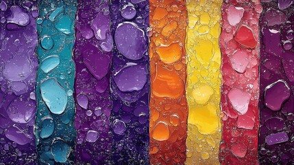 Poster - Water droplets on a rainbow colored background creating a beautiful and mesmerizing visual effect