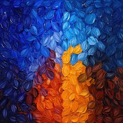 Poster - Beautiful colorful painting of leaves in various shades creating a nature-inspired artistic piece